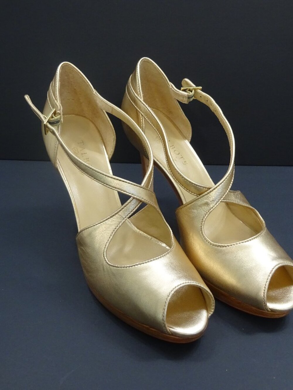 Talbots Gold Leather Peep Toe High Heels - Size 8.5B